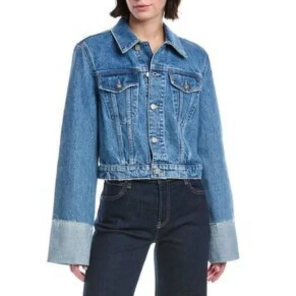 Hudson Jeans Women's Wide Cuffed Cropped Denim Jacket, Size Medium, Lt. Blue - Picture 7 of 15